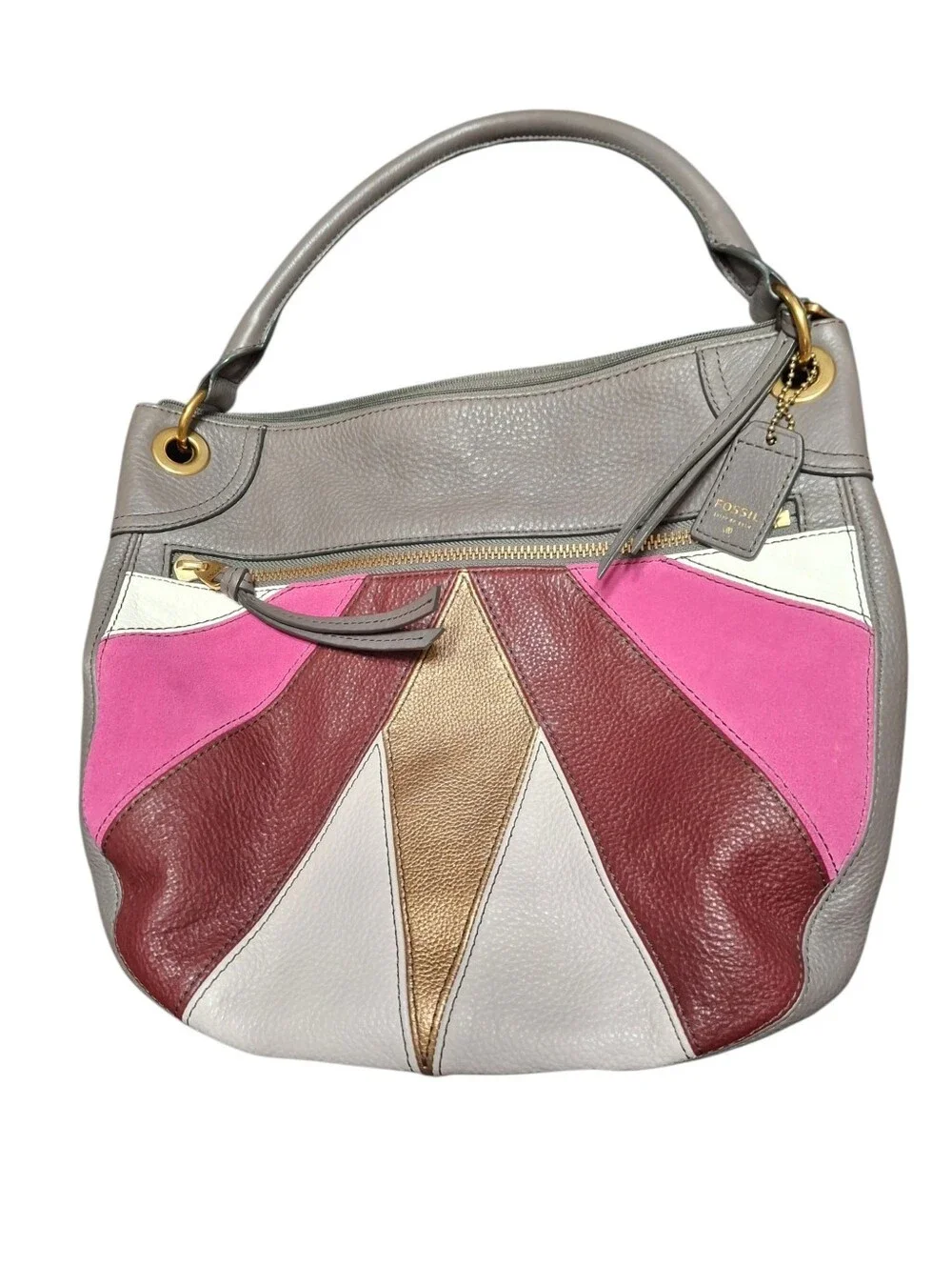 Fossil Gray Patchwork hobo shoulder bag
